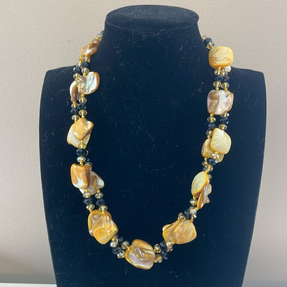 Chunky Double Strand Yellow Abalone Shell Statement Necklace